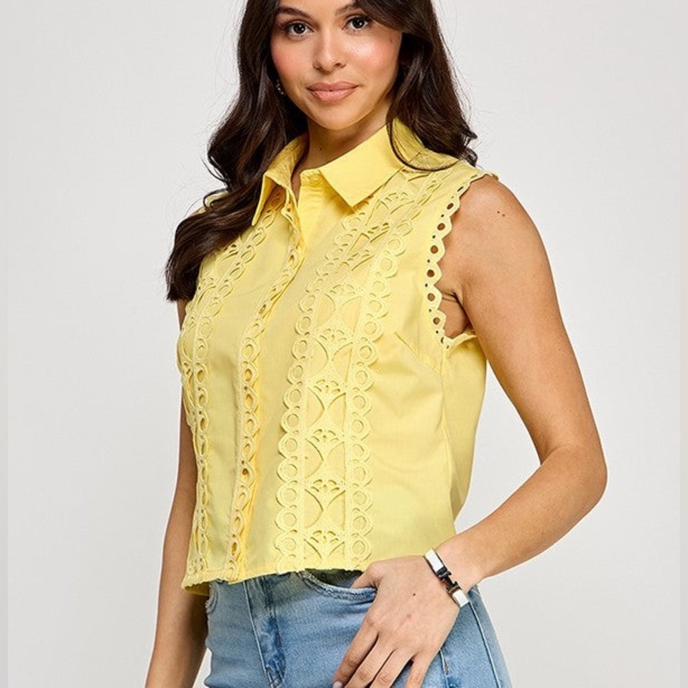 Sunny Yellow Eyelet Blouse NWT Small